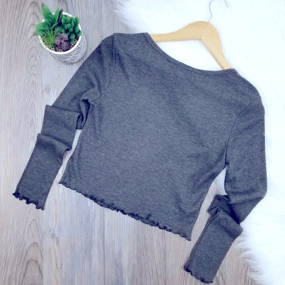 Bozzolo Womens Thermal Crop Top Waffle Knit Long Sleeve Size L Gray NWT - Picture 7 of 8